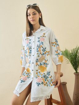ZUMMER - White Floral Embroidered Short Dress