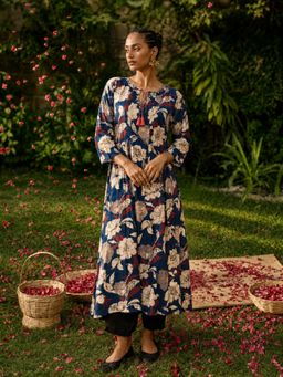 Geroo Luxe - Blue Pure Cotton Bagru Printed Kurta