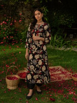 Geroo Luxe - Black Pure Cotton Bagru Printed Kurta