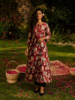 Geroo Luxe - Maroon Pure Cotton Bagru Printed Kurta