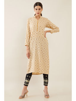 Soch - Black Viscose Solid Machine Embroidery Pant