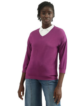 United Colors of Benetton - Women Knitted V-neck Purple Sweater
