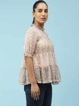 Label Ritu Kumar - Pink Floral Printed Top with Camisole (Set of 2)