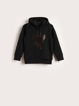 Blue Giraffe - Boys Black Foil Print Embellished Hoodie