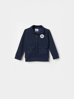 Blue Giraffe - Boys Navy Blue Badges And Embroidered Solid Sweatshirt