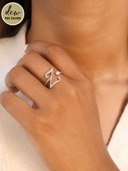 Pipa Bella by Nykaa Fashion - Dew by PB Silver-plated 925 Sterling Silver Stone Studded Initial Z Ring