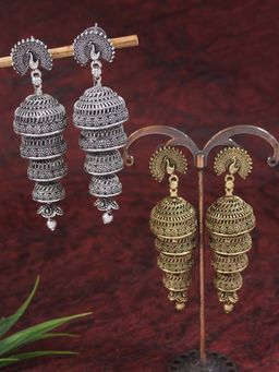 I Jewels - Traditional Fancy Lightweight Ethnic Jhumka Earrings (Set of 2)