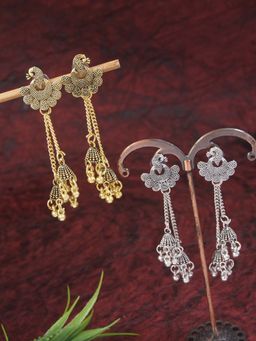 I Jewels - Traditional Lightweight Peacock Design Ghungroo Earrings (Set of 2)