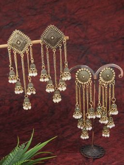 I Jewels - Traditional Fancy Lightweight Ethnic Jhumka Earrings (Set of 2)