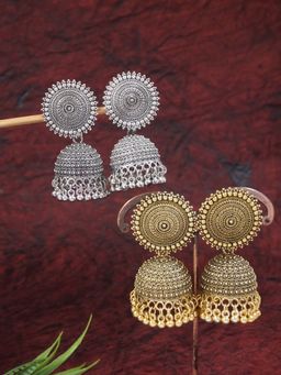 I Jewels - Traditional Fancy Lightweight Ethnic Jhumka Earrings (Set of 2)