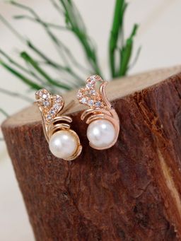 I Jewels - Rose Gold Plated American Diamond Stud Earrings For Women