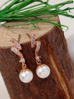 I Jewels - Rose Gold Plated American Diamond Drop Earrings For Women