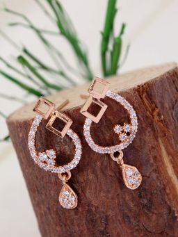 I Jewels - Rose Gold Plated American Diamond Drop Earrings For Women