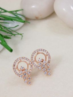 I Jewels - Rose Gold Plated American Diamond Stud Earrings For Women