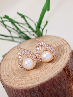 I Jewels - Rose Gold Plated American Diamond Stud Earrings For Women