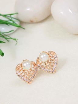 I Jewels - Rose Gold Plated American Diamond Stud Earrings For Women