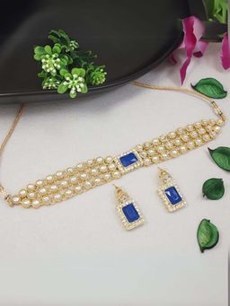 I Jewels - Traditional Stone Kundan Choker Necklace Jewellery Set For Women