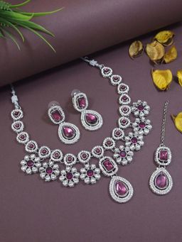 I Jewels - Silver Plated Traditional Kundan Stone Necklace Jewellery Set For Women