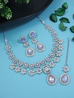 I Jewels - Silver Plated Traditional Kundan Stone Necklace Jewellery Set