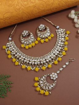I Jewels - Traditional Floral Kundan Pearl Choker Necklace Jewellery Set For Women