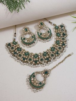 I Jewels - Traditional Floral Kundan And Pearl Choker Necklace Jewellery Set For Women