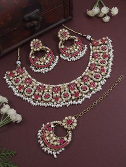 I Jewels - Traditional Floral Kundan And Pearl Choker Necklace Jewellery Set For Women