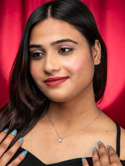 Niscka - Silver White American Diamond Round Stone Pendant Necklace