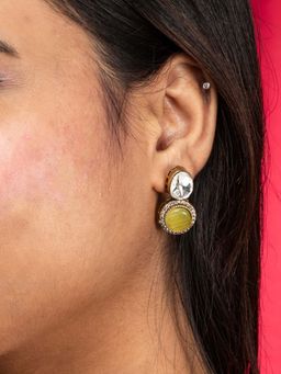 Niscka - Mehndi Gold Plated Earrings With Mustard Yellow And White Kundan