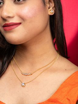 Niscka - 24K Gold Plated Double Layered Pendant Necklace Set With Ad Stone Earrings