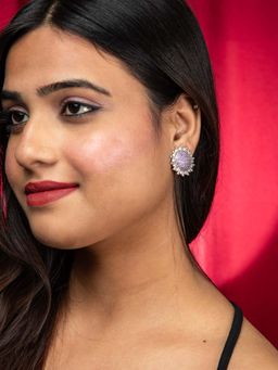 Niscka - Purple And White American Diamond Stud Earring