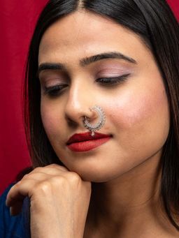 Niscka - Ethnic Silver Plated White Ad Nose Ring