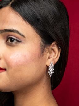 Niscka - Rhodium Plated American Diamond Earrings With White Ad Stones