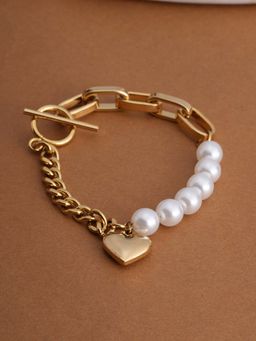 Palmonas - Pearl And Chain Link Heart Bracelet For Women's