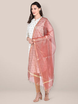 Dupatta Bazaar - Women's Two toned Blended Silk Dupatta in Soft Red