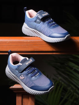 LIBERTY - Leap7X Nitkid-4E Sports Velcro Navy Blue & Peach Walking Shoes