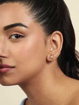 Isharya - Tenniscore Cz Front Back Earrings In 18Kt Gold Plated