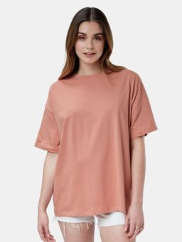 The Souled Store - Solids Salmon Pink Cotton Women Oversized T-Shirt