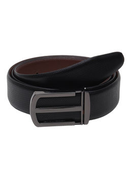 Teakwood - Men Black Textured Genuine Leather Semi Formal Belt