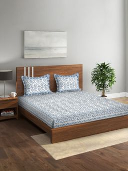 Rajasthan Decor - Floral Print Cotton King Bed Sheet with 2 Pillow Covers