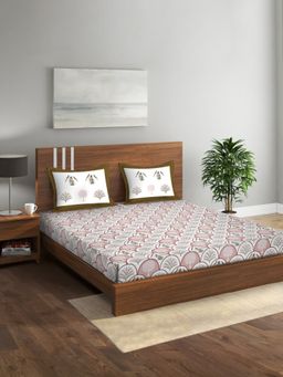 Rajasthan Decor - Floral Print Cotton King Bed Sheet with 2 Pillow Covers