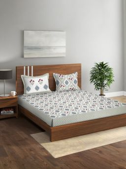 Rajasthan Decor - Cotton Jaipuri Print King Size Bedsheet with 2 Pillow Covers