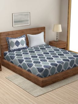 Rajasthan Decor - Blue Color Geometric Print Cotton King Size Bed sheet with 2 Pillow Covers