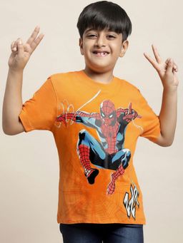 Kidsville - Spiderman Printed Orange T-Shirt for Boys