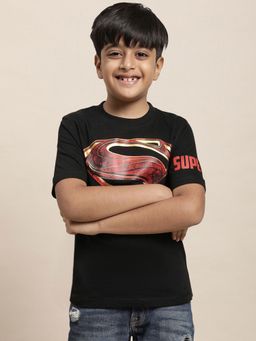 Kidsville - Justice League Printed Black T-Shirt for Boys