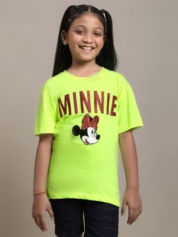 Kidsville - Mickey & Friends Printed Green T-Shirt for Girls