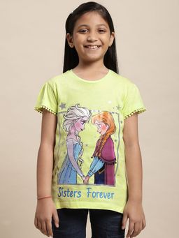 Kidsville - Frozen Printed Green T-Shirt for Girls