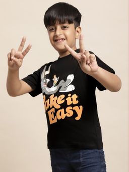 Kidsville - Looney Tunes Printed Black T-Shirt for Boys