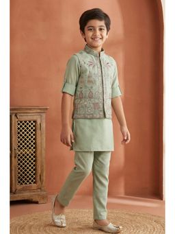 Lagorii - Boys Mint Green Embroidered Kurta with Pyjama and Nehru Jacket