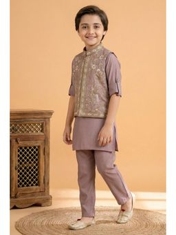 Lagorii - Boys Mauve Embroidered Kurta with Pyjama and Nehru Jacket