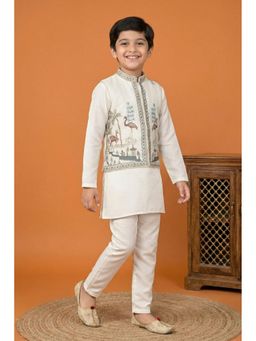 Lagorii - Boys Off White Embroidered Kurta with Pyjama and Nehru Jacket
